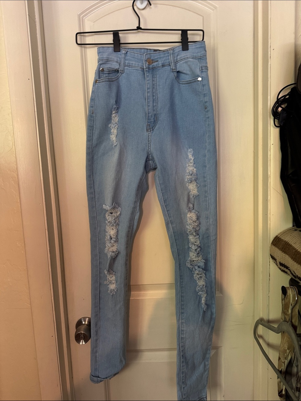 Fashion Nova Light Blue Distressed Skinny Jeans